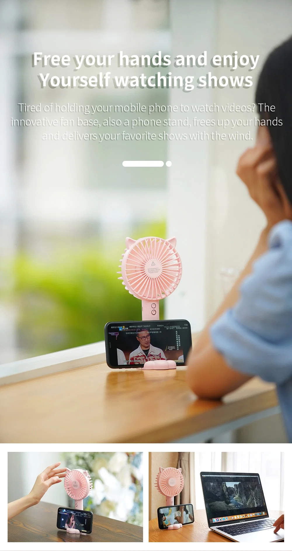 Summer Promotional Gift Amazon Hot Sale Drop Shipping Chargeable Fan Hand USB Desktop Fans Mini Small with Atmosphere Lamp Gifts