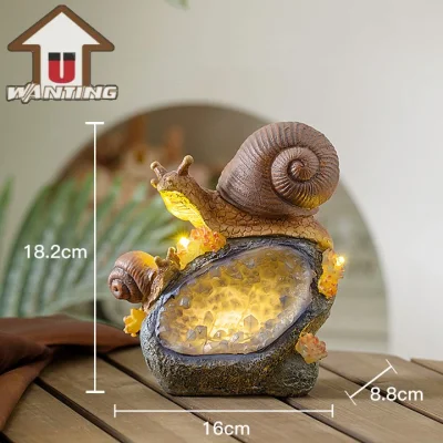 Lámpara solar con sensor de caracol para jardín, luz de paisaje, regalo promocional de poliresina, ornamento de escritorio